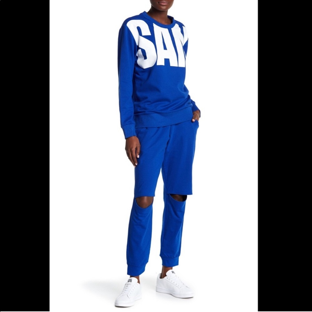 NWOT Sam Edelman knee split joggers in royal blue.